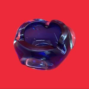 ARDCO Made In Japan Thick Cobalt Blue Glass Ash Tray Cigar Holder MCM